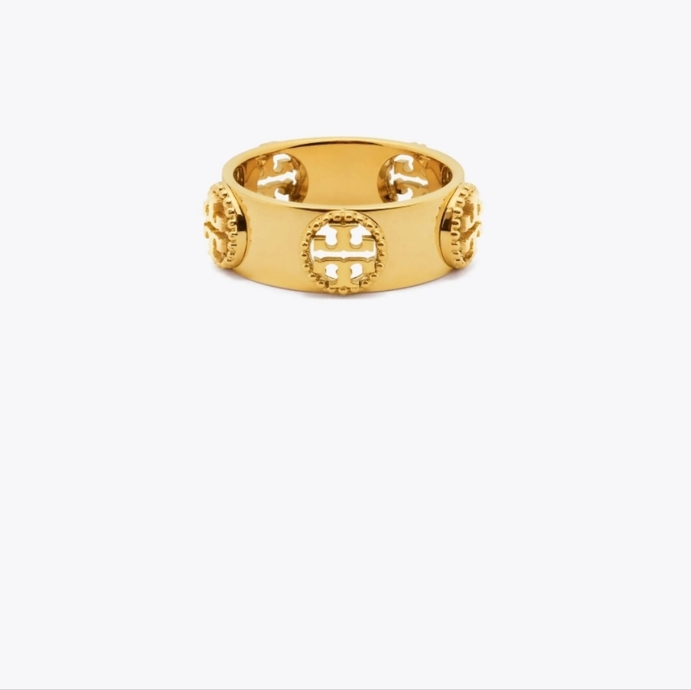 Tory Burch Womens Milgrain Logo Ring Size 8